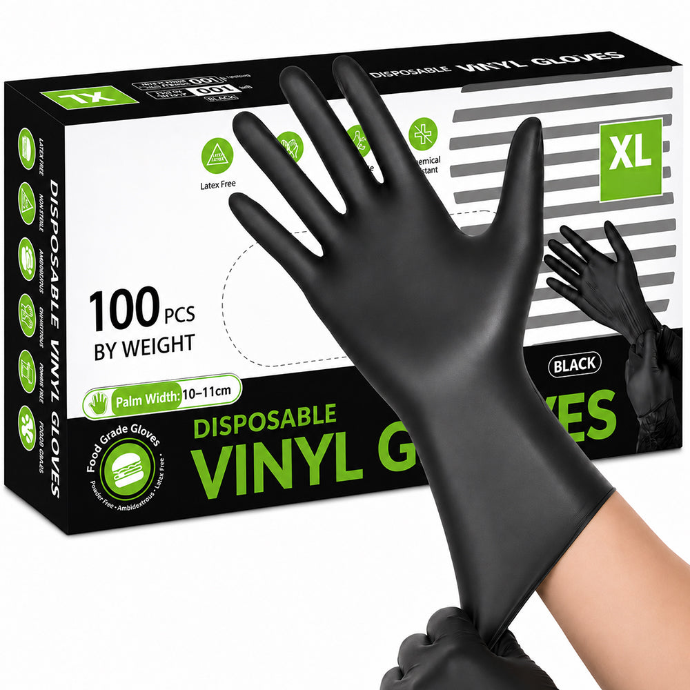 100x Disposable Nitrile Gloves Black - XL