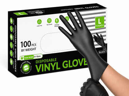 100x Disposable Nitrile Gloves Black - Large
