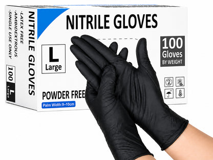 100x Disposable Nitrile Gloves Black - Large