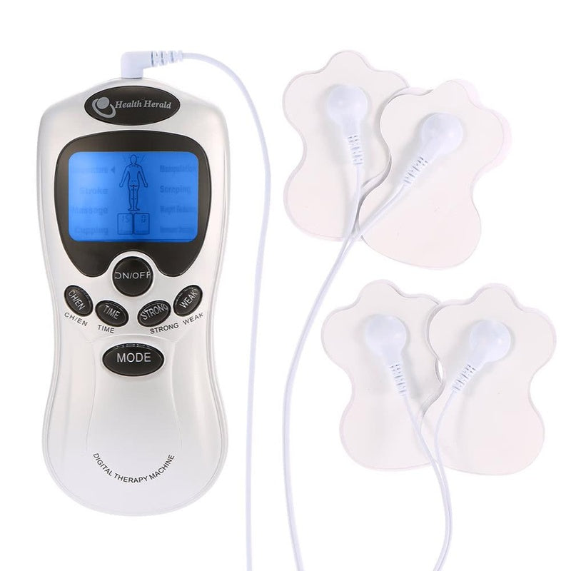 Tens machine digital therapy device showing silver plastic body