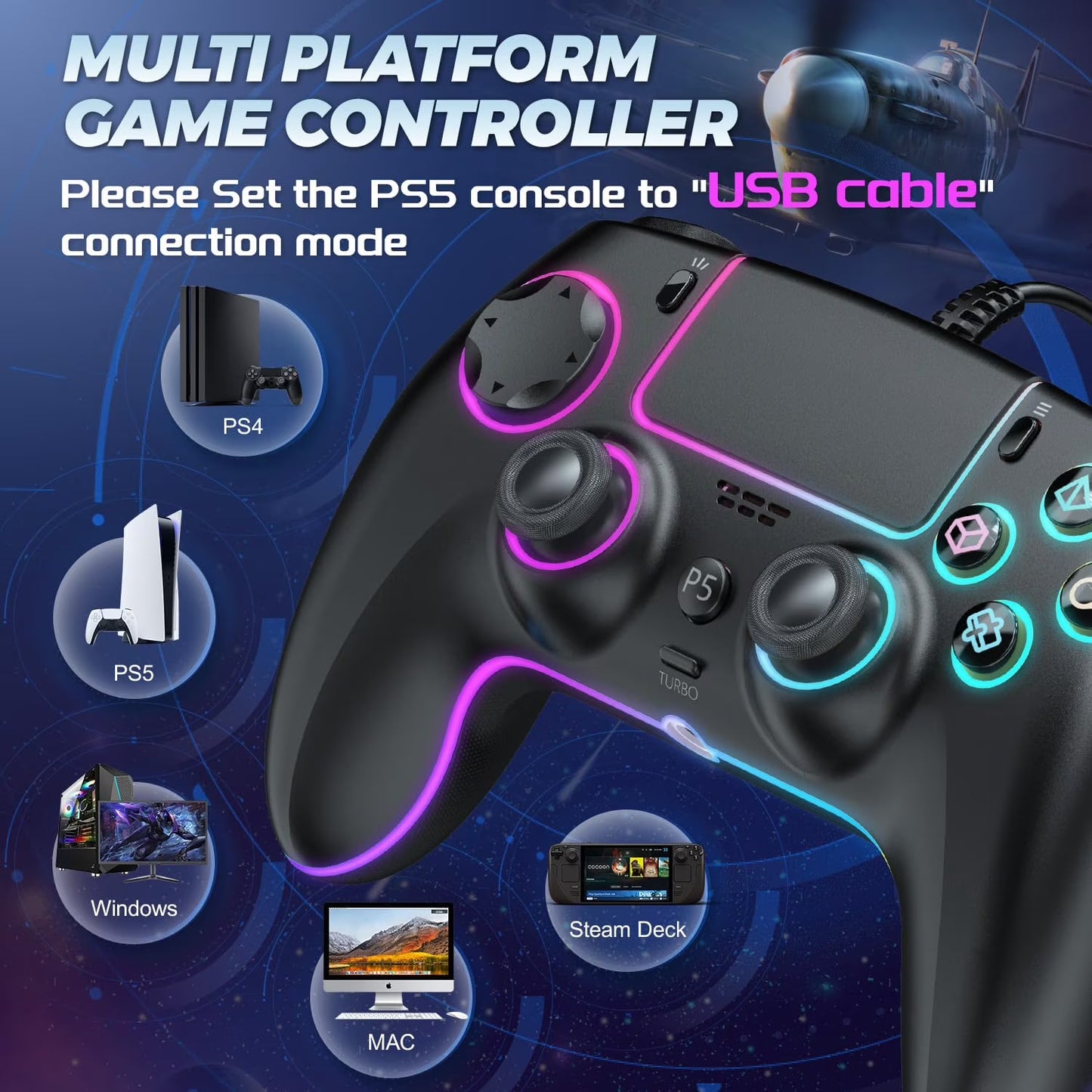 Wired Controller for PS5/PS4 Compatible Replacement