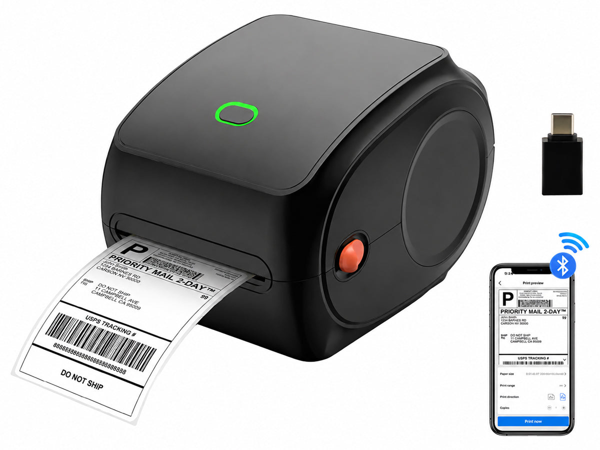 Portable Thermal Label Printer USB & Bluetooth Direct Thermal, High-Speed Printing