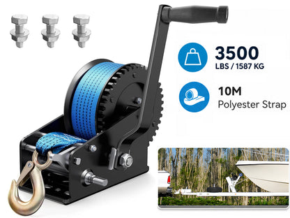 Boat Trailer Winch 3500lb Dual Speed 10m Strap Hand Winch