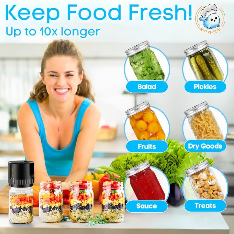 Electric Mason Jar Vacuum Sealer Kit for Food Storage & Preservation