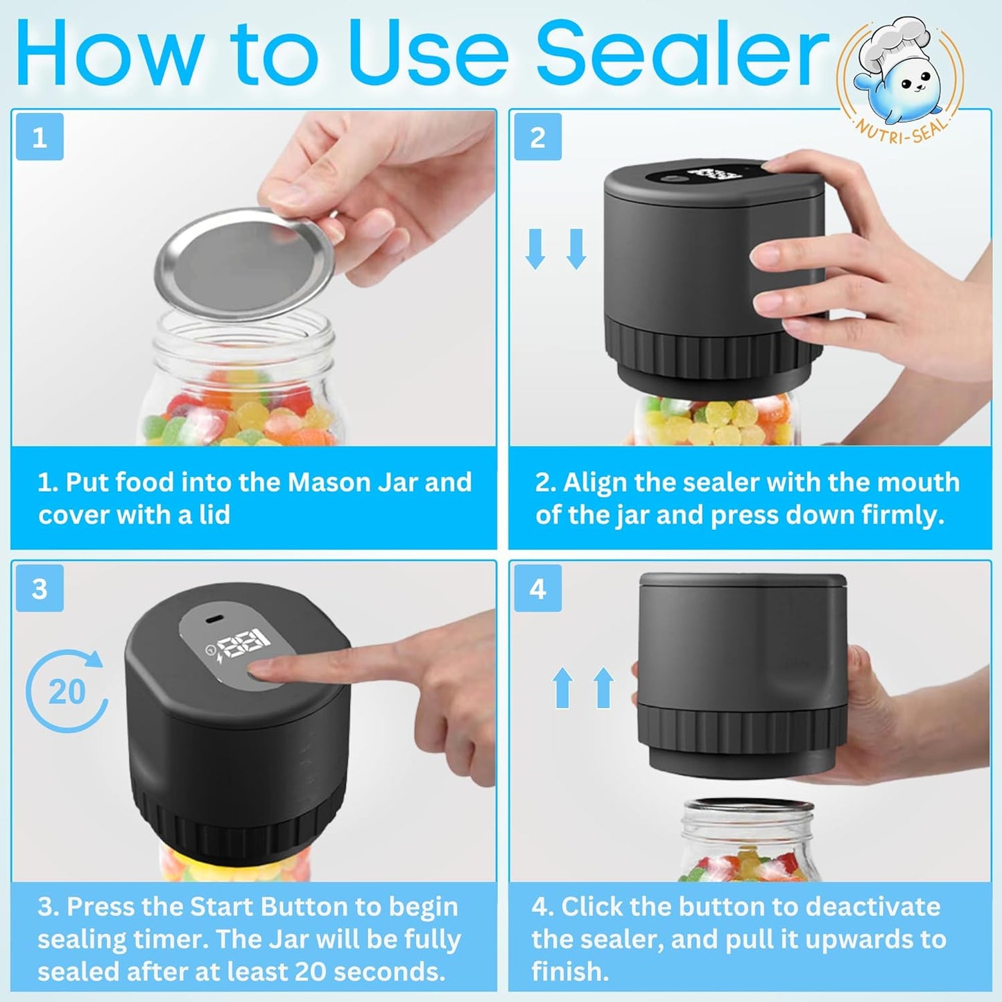 Electric Mason Jar Vacuum Sealer Kit for Food Storage & Preservation