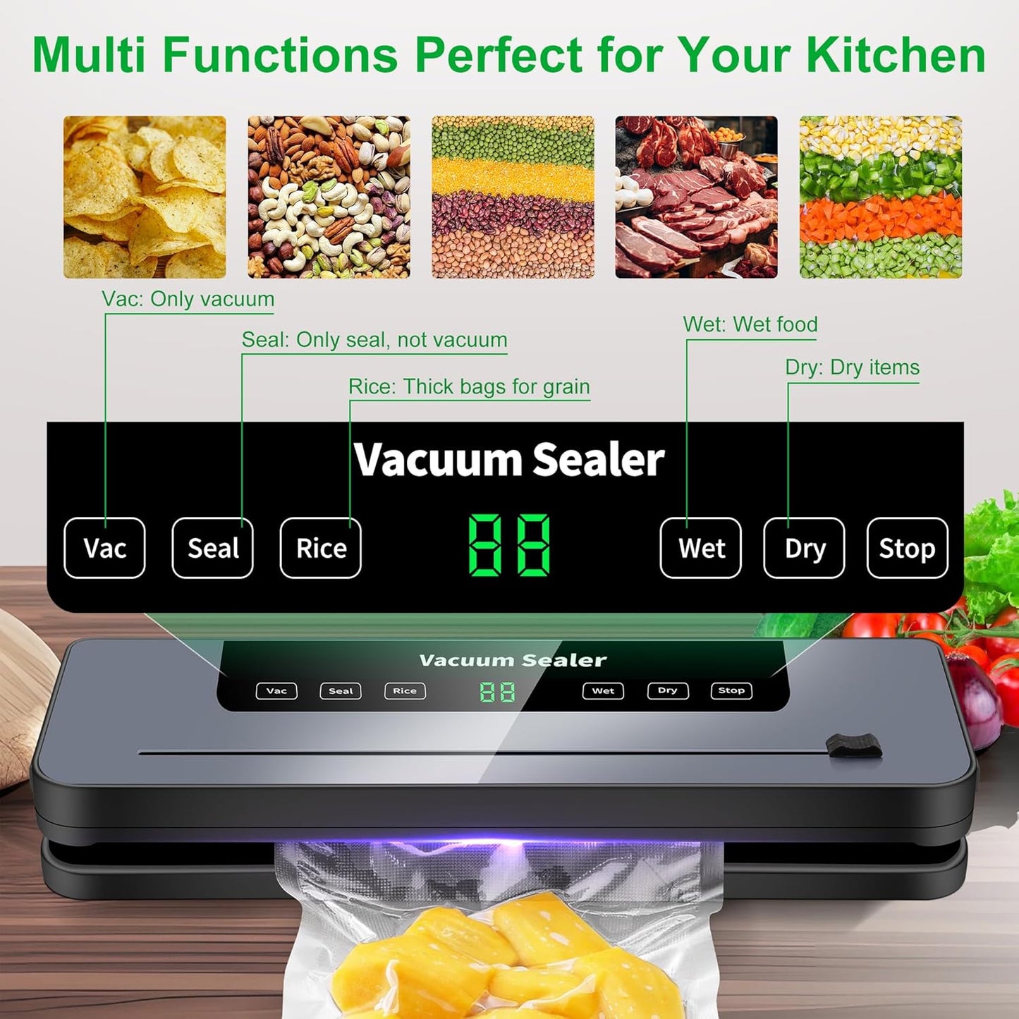 Vacuum Food Sealer Machine with Built-In Cutter