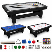 3 in 1 Pool Table Hockey Tennis Table – 7FT 18mm MDF Multi-Game Table with Electronic Hockey Puck