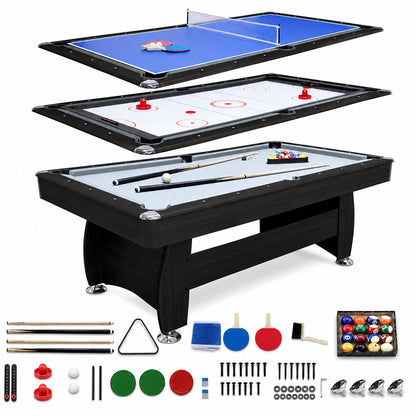 3 in 1 Pool Table Hockey Tennis Table – 7FT 18mm MDF Multi-Game Table with Electronic Hockey Puck