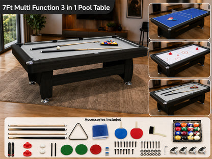 3 in 1 Pool Table Hockey Tennis Table – 7FT 18mm MDF Multi-Game Table with Electronic Hockey Puck