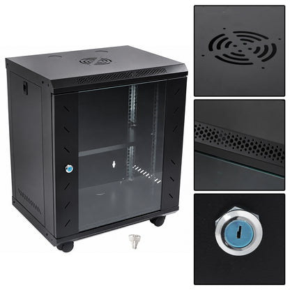 12U Network Server Cabinet Wall Mount Data Rack Enclosure 19 Inch Deep with Locking Glass Door