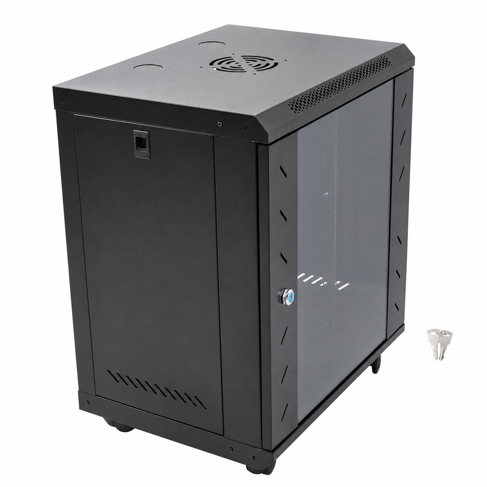 12U Network Server Cabinet Wall Mount Data Rack Enclosure 19 Inch Deep with Locking Glass Door