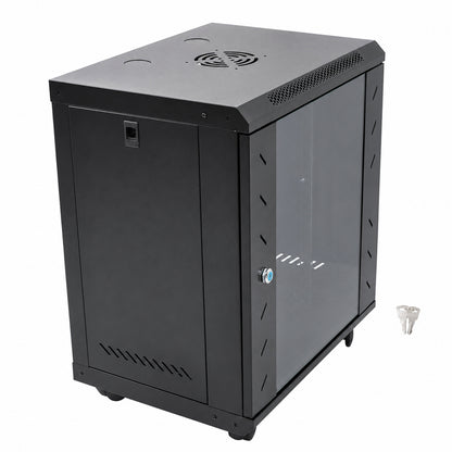 12U Network Server Cabinet Wall Mount Data Rack Enclosure 19 Inch Deep with Locking Glass Door