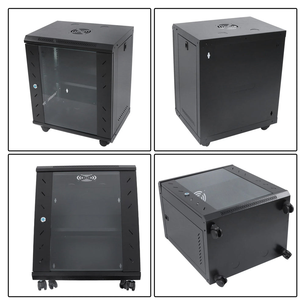 12U Network Server Cabinet Wall Mount Data Rack Enclosure 19 Inch Deep with Locking Glass Door