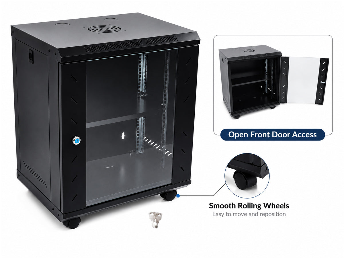 12U Network Server Cabinet Wall Mount Data Rack Enclosure 19 Inch Deep with Locking Glass Door