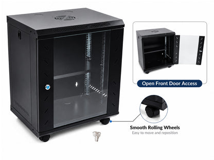 12U Network Server Cabinet Wall Mount Data Rack Enclosure 19 Inch Deep with Locking Glass Door