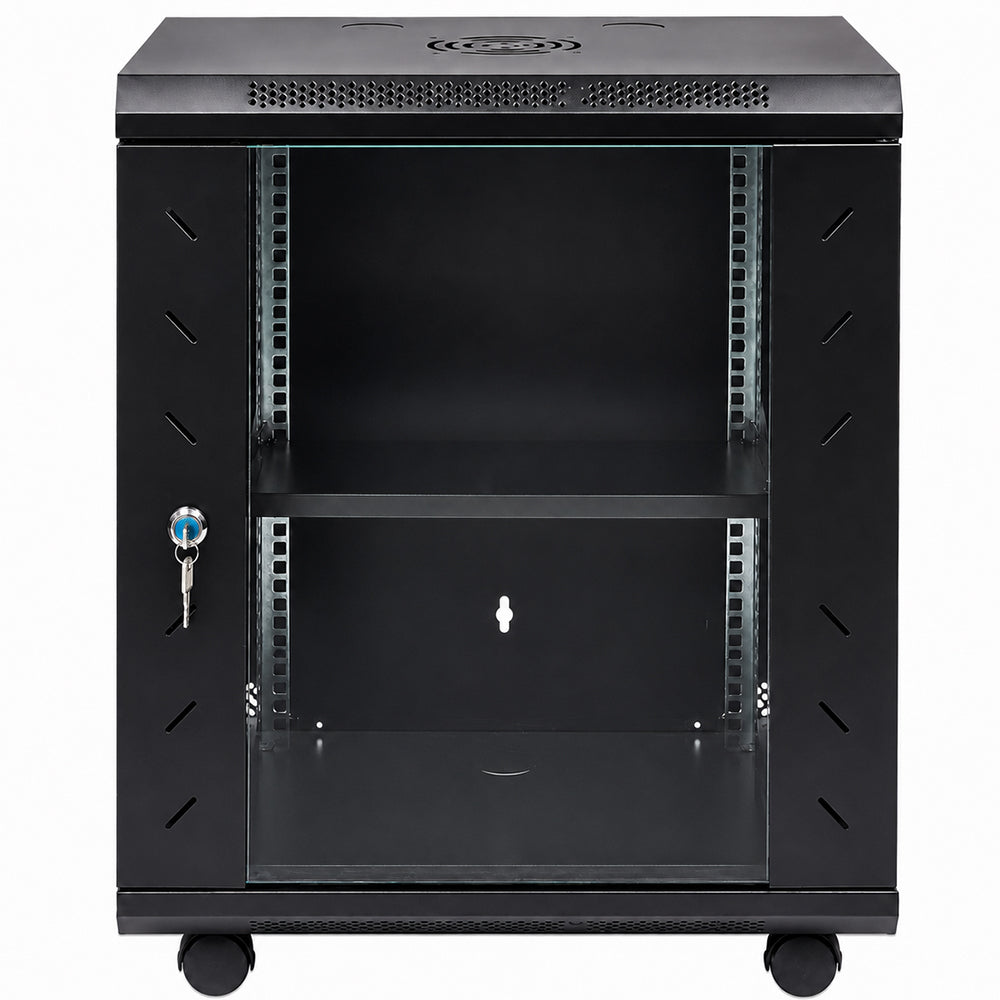 12U Network Server Cabinet Wall Mount Data Rack Enclosure 19 Inch Deep with Locking Glass Door
