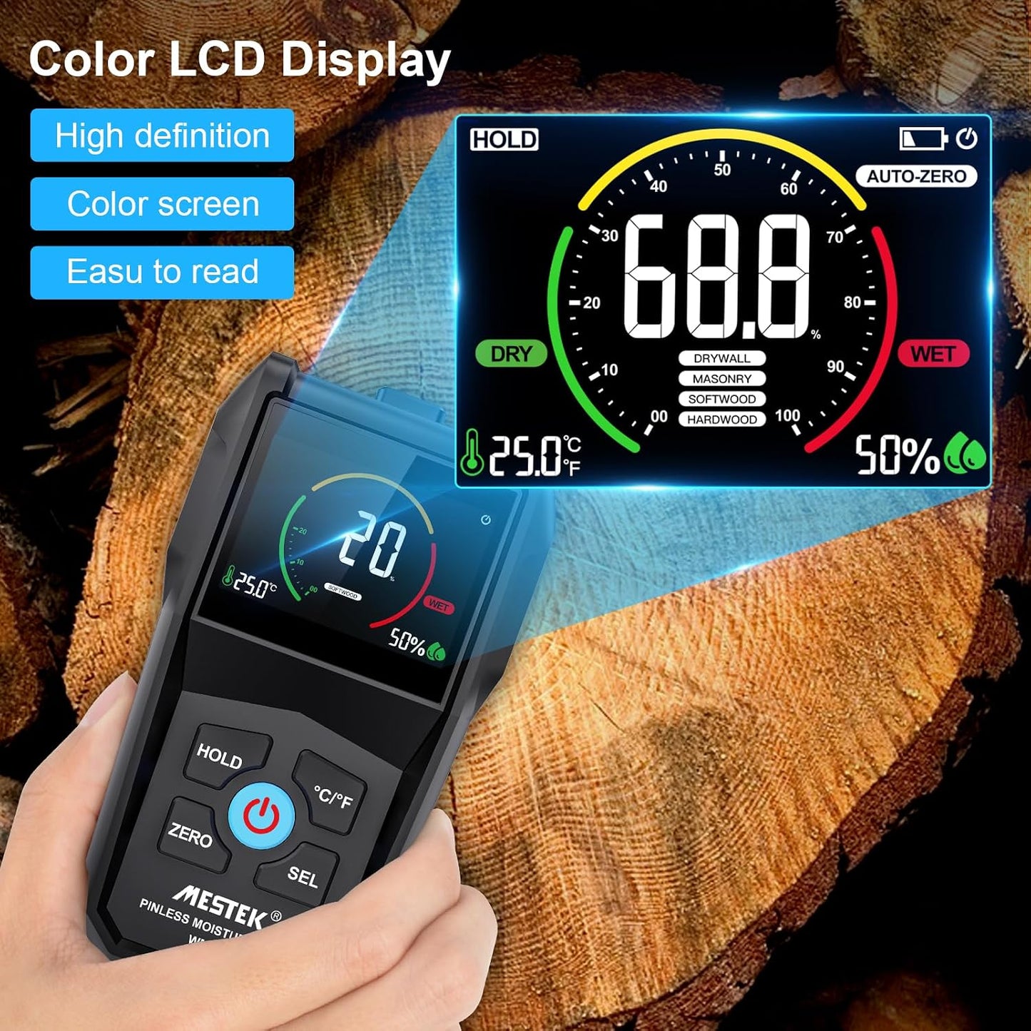 MESTEK Inductive Pinless Moisture Meter