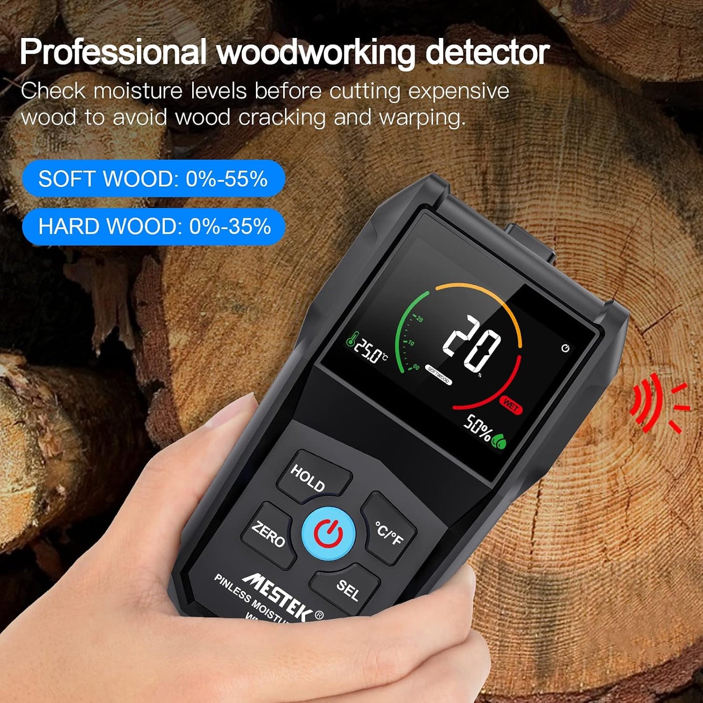 MESTEK Inductive Pinless Moisture Meter
