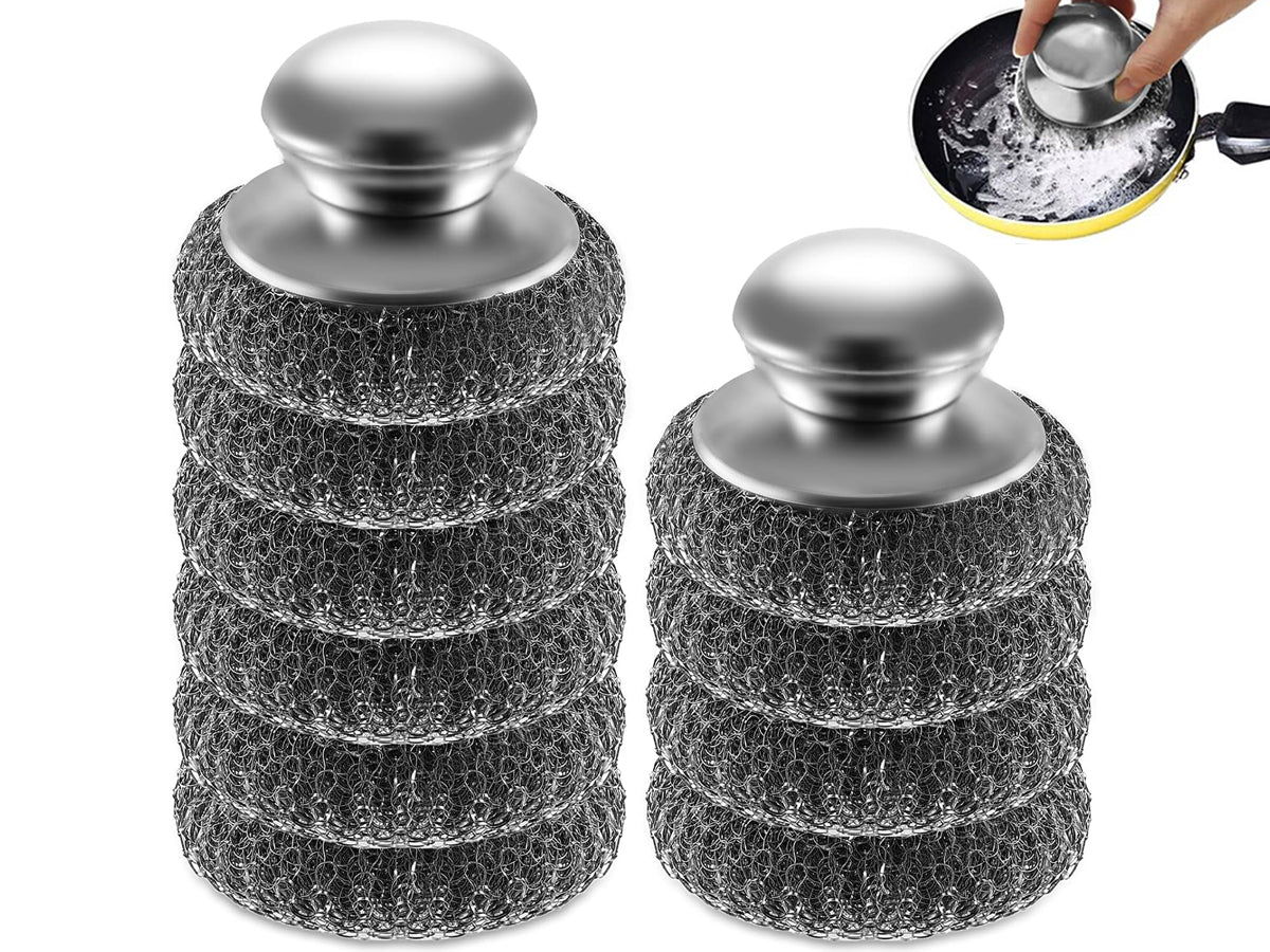 Steel Scrubber 8PCS Cleaning Pad Set with 2 Handles