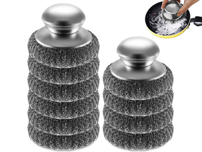 Steel Scrubber 8PCS Cleaning Pad Set with 2 Handles