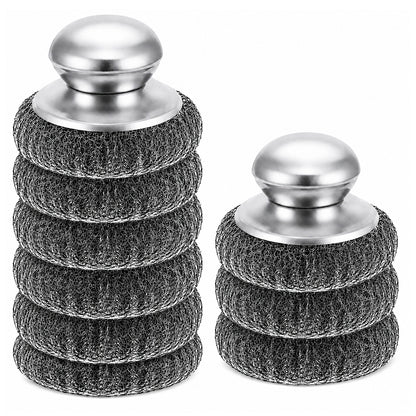 Steel Scrubber 8PCS Cleaning Pad Set with 2 Handles