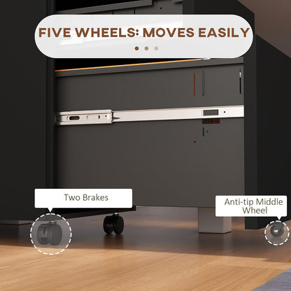 Office Cabinet with Wheels and Lock - Black