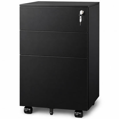 Office Cabinet with Wheels and Lock - Black