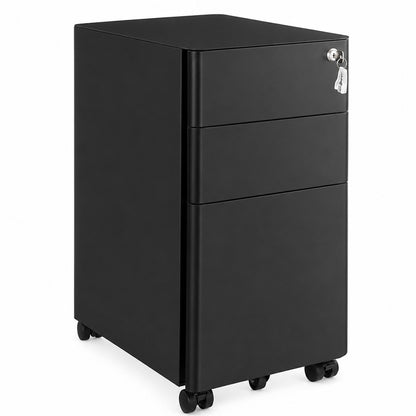 Office Cabinet with Wheels and Lock - Black
