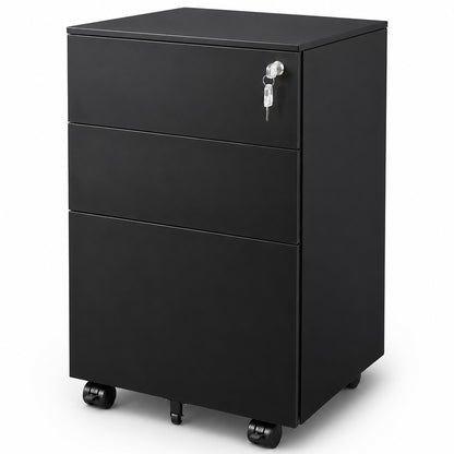 Office Cabinet with Wheels and Lock - Black