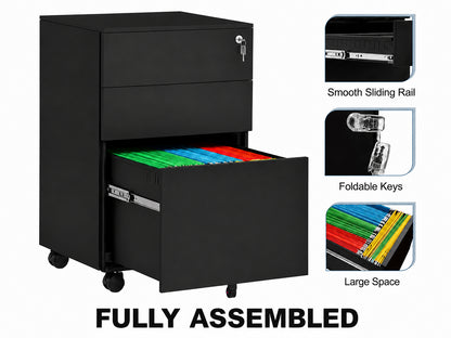 Office Cabinet with Wheels and Lock - Black