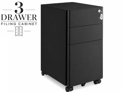 Office Cabinet with Wheels and Lock - Black