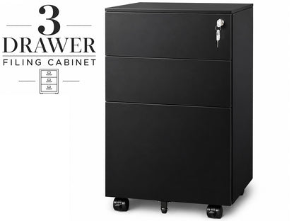 Office Cabinet with Wheels and Lock - Black