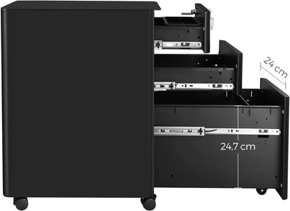 Office Cabinet with Wheels and Lock - Black