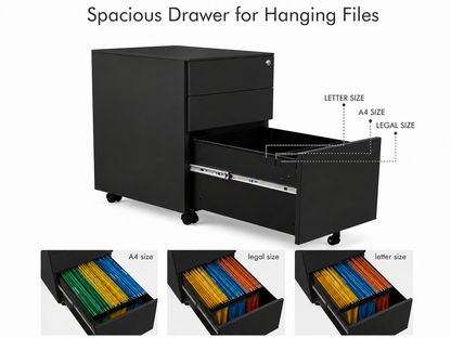 Office Cabinet with Wheels and Lock - Black