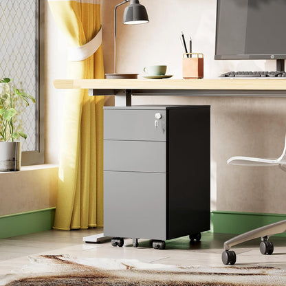 Office Cabinet with Wheels and Lock - Black