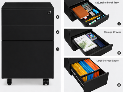 Office Cabinet with Wheels and Lock - Black