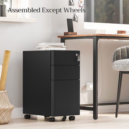 Office Cabinet with Wheels and Lock - Black