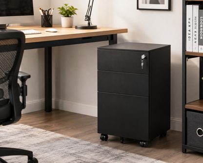 Office Cabinet with Wheels and Lock - Black