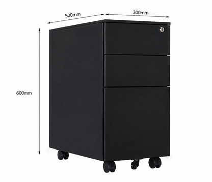 Office Cabinet with Wheels and Lock - Black