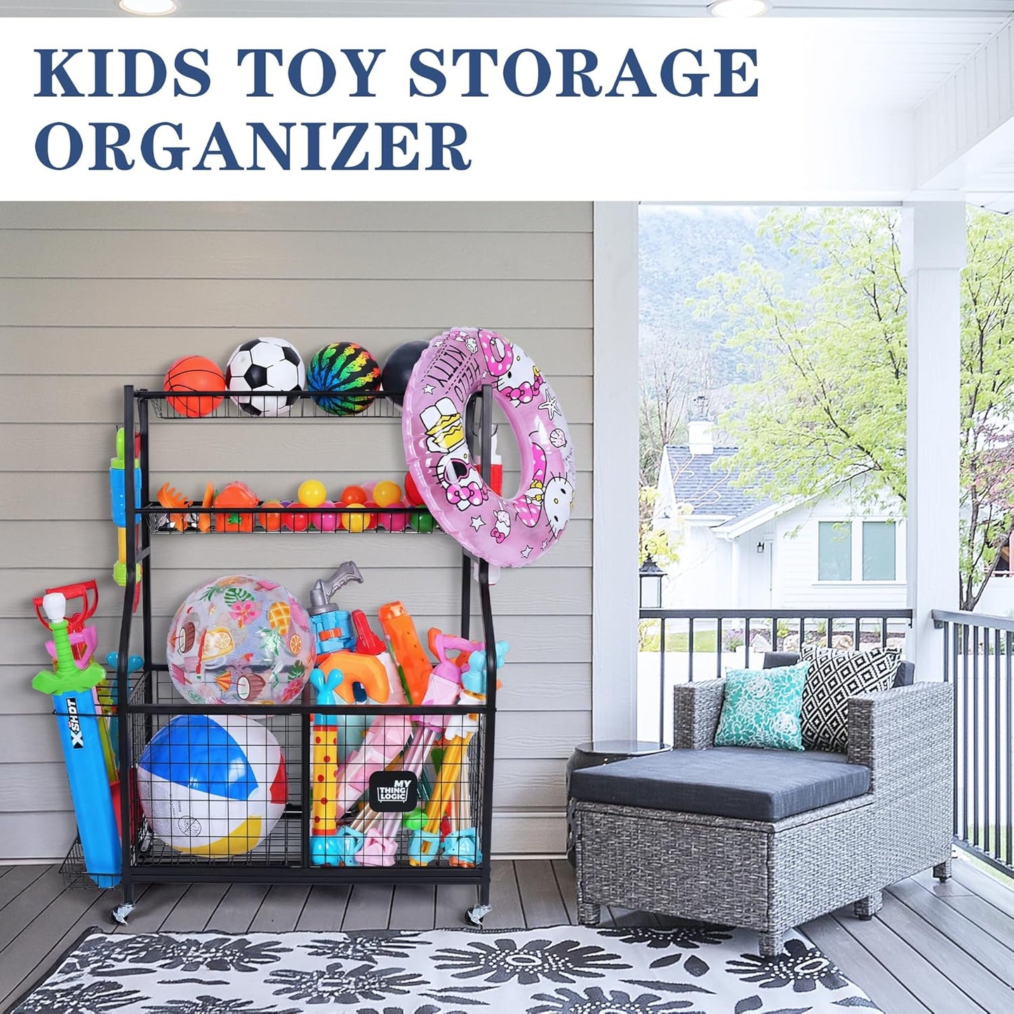 Sports Equipment Organizer Storage with Wheels Multi-Sport Garage Gym