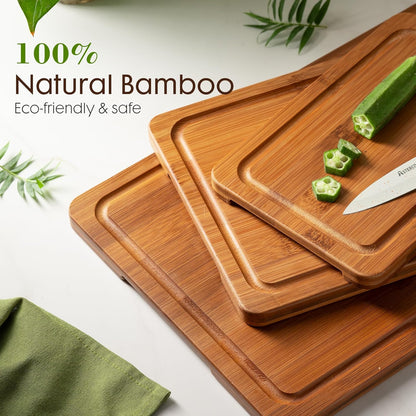 3Pcs Bamboo Cutting Board Set with Stand Reversible Chopping Boards