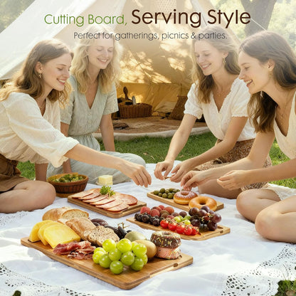 3Pcs Bamboo Cutting Board Set with Stand Reversible Chopping Boards