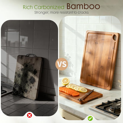 3Pcs Bamboo Cutting Board Set with Stand Reversible Chopping Boards