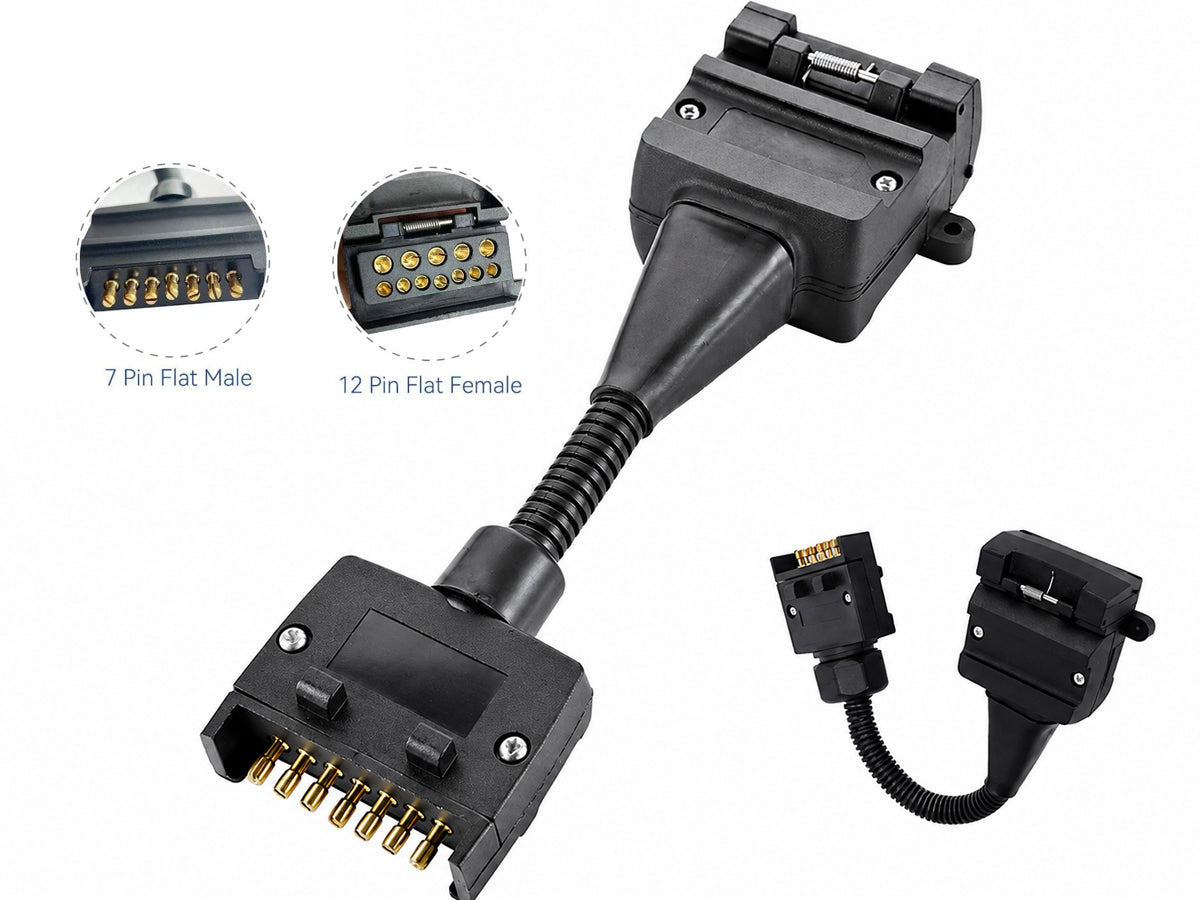 7 Pin Flat Plug To 12 Female Socket Adaptor Trailer Connector