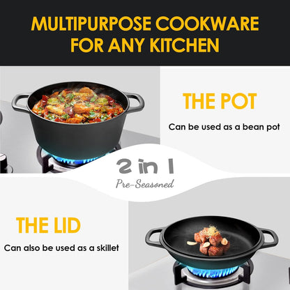 2 In 1 Cast Iron Dutch Oven Set With Lid