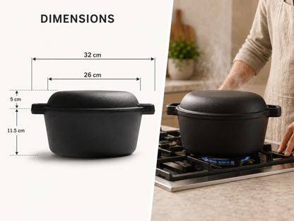 2 In 1 Cast Iron Dutch Oven Set With Lid