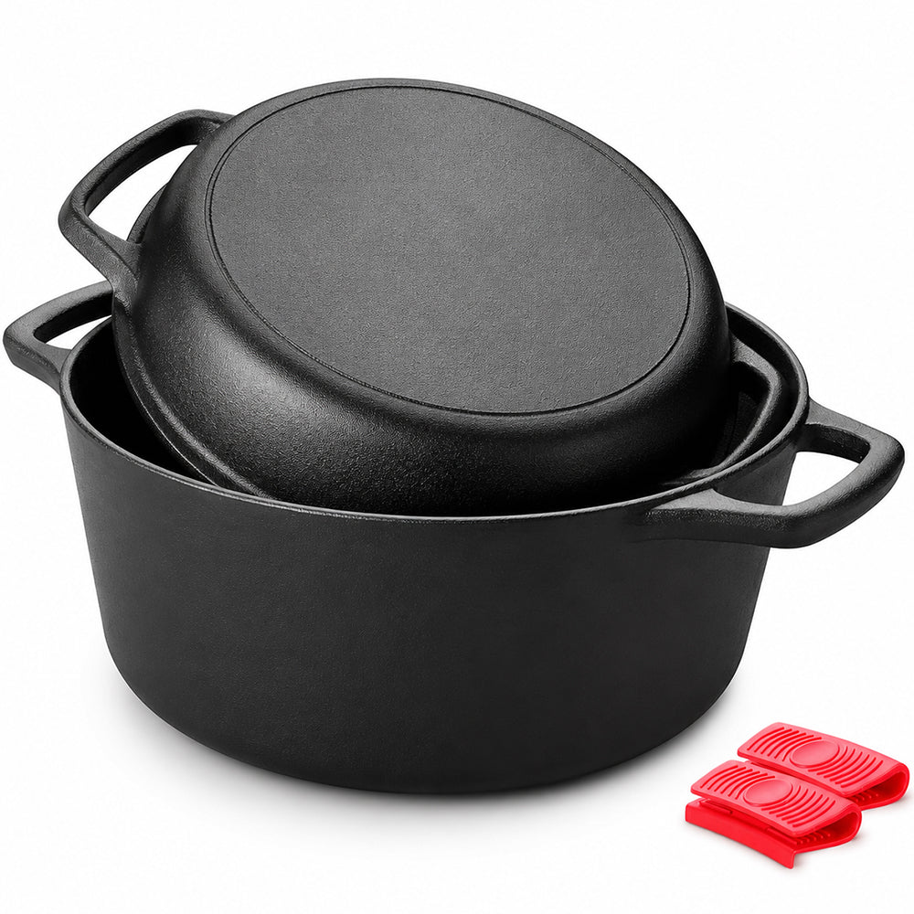 2 In 1 Cast Iron Dutch Oven Set With Lid