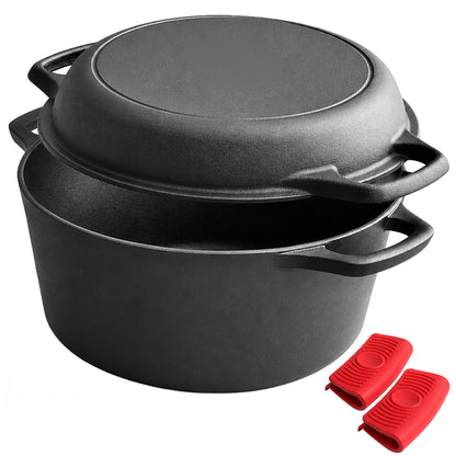 2 In 1 Cast Iron Dutch Oven Set With Lid