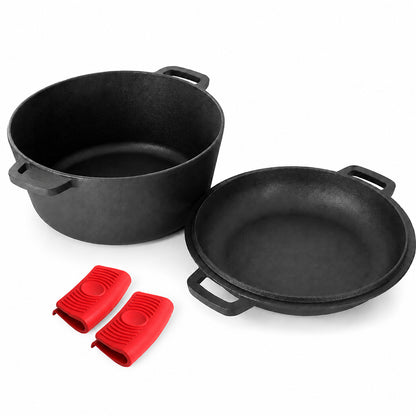 2 In 1 Cast Iron Dutch Oven Set With Lid