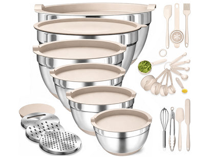 26PCS Mixing Bowls Set Stainless Steel with Lids & Kitchen Tools